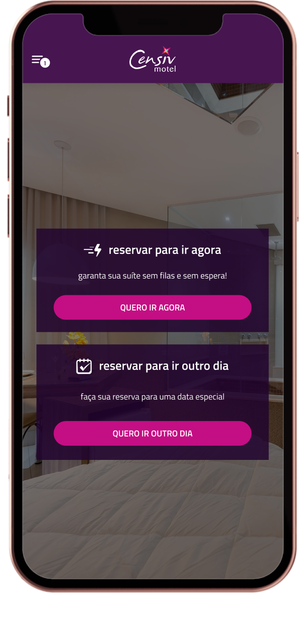 imagem de um iphone com o app do motel aberto